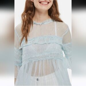 Topshop Sheer Light Blue Ruffle Top